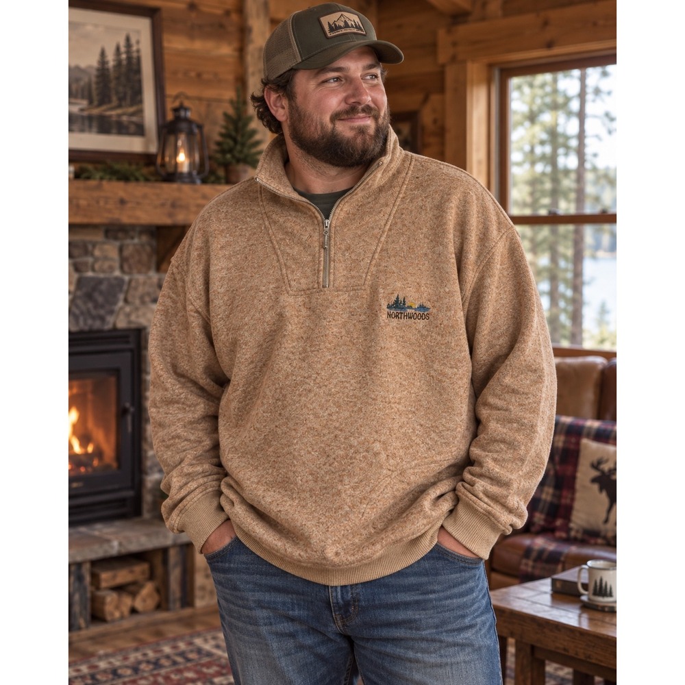 Renegade Club Mens XXL Northwoods Quarter Zip Pullover Tan Cabin Outdoors